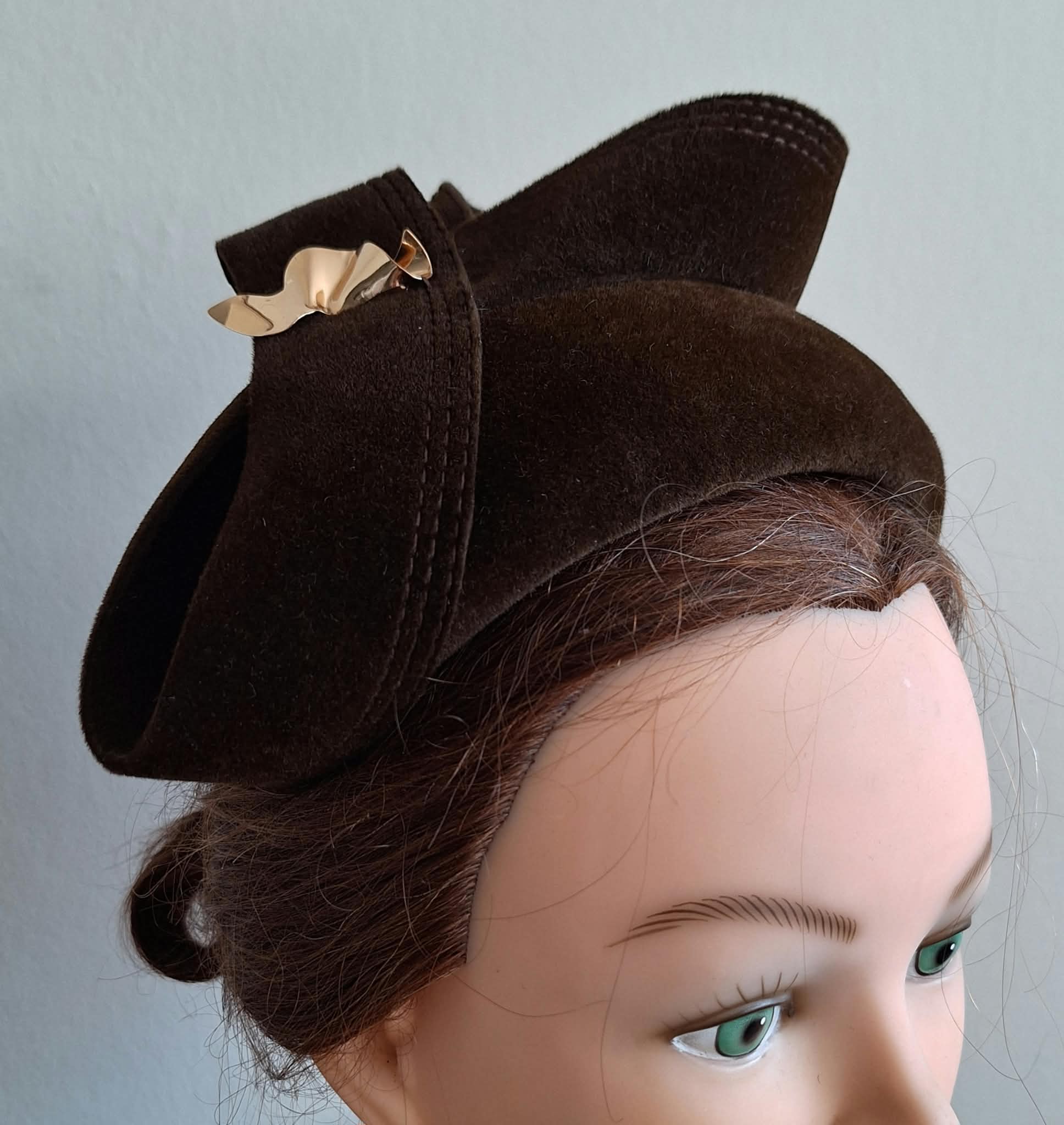 bandeau/ dopje Jorien donkerbruin veloursvilt - Afbeelding 2